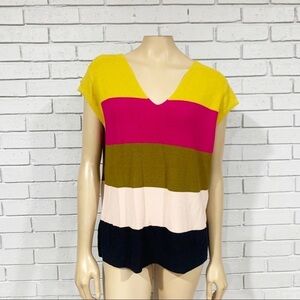 Loft Colorblock Ribbed Cap‎ Sleeve Sweater Top
